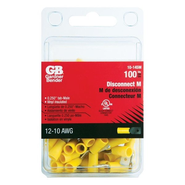 Gardner Bender 12-10 Ga. Insulated Wire Male Disconnect Yellow 100 pk 10-145M